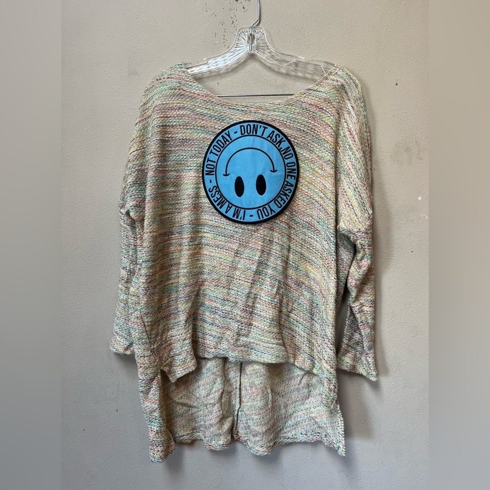 Attic Salt Multicolor Emoji Pullover Sweater Blue Medium